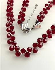 【極美品】ヴィンテージ 深紅のクリスタルビーズ 編み込みネックレス CB刻印