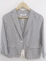 ◇ ◎ NATURAL BEAUTY BASIC ストライプ 1B 薄手 長袖 ジャケット サイズM ライトグレー ホワイト系 レディース P  【1301250002776】