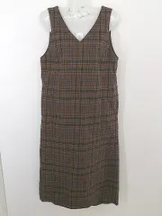 ◇ SENSE OF PLACE チェック Vネック 膝下丈 ジャンパースカート サイズ 38 ブラウン ブラック マルチ レディース P  【1301270003159】