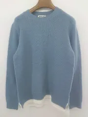 ◇ GLOBAL WORK 切替 クルーネック 長袖 ニット セーター サイズS ライトブルー ホワイト系 メンズ P  【1301300005382】