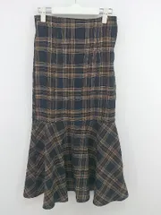◇ NICE CLAUP ナイスクラップ チェック ロング マーメイド スカート サイズS ブラウン ネイビー レディース P  【1301300005276】
