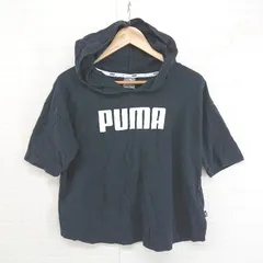 ◇ PUMA プーマ ロゴ プリント フーディ 半袖 カットソー サイズL ブラック レディース P  【1301310010000】
