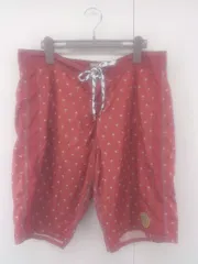 ◇ REPLAY リプレイ 総柄 水着 ショート パンツ サイズ L レッド グレー メンズ P  【1302010003538】