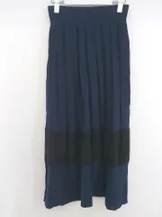 ◇ iki イキ ウエストゴム 切替切替 ロング プリーツ スカート サイズF ネイビー ブラック レディース P  【1302010003491】