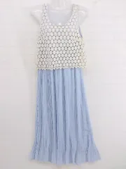 ◇ INGNI イング レースドッキング ノースリーブ 膝下丈 ワンピース サイズM ライトブルー系 アイボリー系 レディース E  【1302010031388】