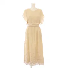 ラグナムーン LagunaMoon フレアワンピース マキシ ロング 半袖 Vネック ワンカラー レース S ベージュ /BB