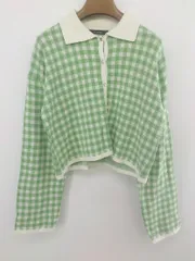 ◇ w closet ダブルクローゼット チェック 長袖 ニット カーディガン サイズF グリーン ホワイト レディース P  【1302020008653】
