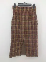 ◇ Ray BEAMS レイ ビームス チェック スリット 膝下丈 ナロー スカート サイズ0 ベージュ ブラック系 レディース E  【1302020006932】