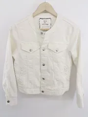 ◇ MISCH MASCH ミッシュマッシュ ノーカラー 装飾ビジュー 長袖 ジャケット サイズM オフホワイト系 レディース P  【1302030003181】