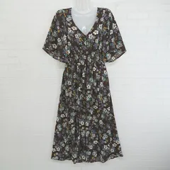 ◇ CIAOPANIC チャオパニック ボタニカル 五分袖 ロング ワンピース サイズF ブラウン レディース P  【1302030009978】