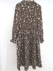 ◇ ◎ TORTE トルテ 花柄 スタンドカラー 長袖 膝下丈 ワンピース サイズM ブラウン系 マルチ レディース P  【1302030008537】