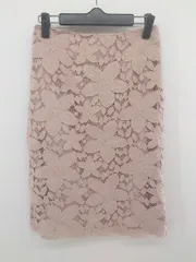 ◇ MISCH MASCH ミッシュマッシュ 総レース バックスリット 膝丈 タイト スカート サイズS ピンクベージュ系 レディース P  【1302030007998】