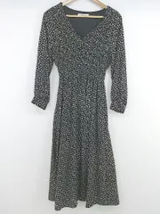 ◇ ◎ archives アルシーヴ 小花柄 ウエストゴム 長袖 ロング Vネック ワンピース ブラック レディース E  【1302040004208】