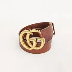 グッチ GUCCI ベルト GG マーモント レザー ブラウン 茶 ゴールドカラー 80 32 ☆AA★