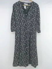 ◇ Simplicite シンプリシテェ ウエストマーク 八分袖 ロング 花柄 ドット ワンピース ブラック レディース E  【1302060012801】