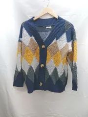 ◇ INOLVE Vネック オーバーサイズ アーガイル柄 長袖 カーディガン サイズF マルチ レディース E  【1302060015277】