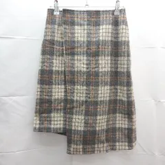 ◇ JEANASIS ジーナシス アシンメトリー チェック柄 ひざ丈 台形 スカート サイズF グレー レディース E  【1302060015741】