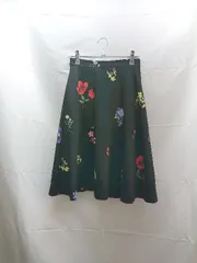 ◇ MISCH MASCH サイドジップ　裏地　花柄 ひざ丈 フレア スカート サイズXS ブラック系 レディース E  【1302060017813】