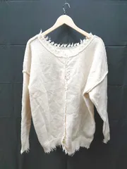 ◇ NEUNA ケーブル　起毛　ダメージ加工　ボタン 長袖 カーディガン サイズF クリーム系 レディース E  【1302060017752】