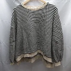 ◇ selectMOCA セレクトモカ クルーネック　ボーダー柄　ケーブル 長袖 ニット サイズF クリーム系 レディース E  【1302060019640】