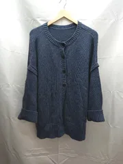 ◇ LOWRYS FARM ボタン　ケーブル　起毛　切り返し 長袖 カーディガン サイズF ブルー系 レディース E  【1302060019237】