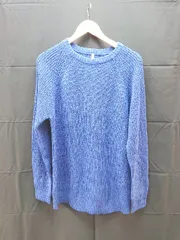 ◇ HALHAM クルーネック　ケーブル　シンプル 長袖 ニット サイズXL ブルー系 レディース E  【1302060020660】
