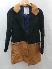 ◇ Chesty バイカラー、ポケットビジュー 長袖 ロングコート サイズ0 ブラック/ブラウン レディースメンズ E  【1302060024422】