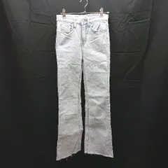 ◇ by muni:r バイムニール 淡い色 裾フリンジ　フレアカット デニムパンツ サイズS ブルー レディース E  【1302060024958】