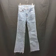 ◇ by muni:r バイムニール 裾フリンジ フレアカット デニムパンツ サイズS ブルー レディース E  【1302060024941】