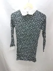 ◇ epine ｴﾋﾟﾇ 小花柄 デイジー レース 襟 袖 長袖 ミニ ワンピース フリーサイズ ブラック レディース E  【1302060027874】