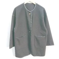 ◇ moment+ ﾓｰﾒﾝﾄﾌﾟﾗｽ ニット メルトン ノーカラー パイピング 長袖 コート ジャケット Mサイズ ブラック レディース E  【1302060027584】