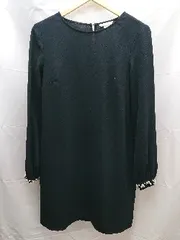 ◇ H&M ｴｲﾁｱﾝﾄﾞｴﾑ 無地 ソリット シフォン パール 真珠 袖 長袖 ミニ ワンピース 38サイズ ブラック レディース E  【1302060029670】