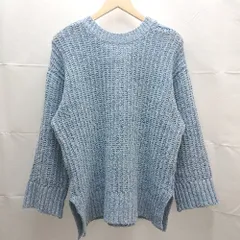 ◇ earth music&ecology Vネック レースアップ ローゲイジ 長袖 ニット セーター フリーサイズ ライトブルー レディース E  【1302060031482】