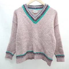 ◇ Diosfront ディオスフロント Vネック キラキラ ライン 長袖 ニット セーター サイズF ピンク系 レディース E  【1302060033509】