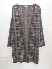 ◇ favori ファヴォリ マルチ柄 ロング丈 長袖 ニット カーディガン サイズ38 ネイビー系 レディース E  【1302060034339】