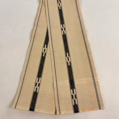 【美品】半幅帯 秀品 縞 幾何学模様 ベージュ 綿 【中古】