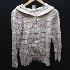 ◇ gelato pique ジェラートピケ ストライプ ピンク フード ナイロン 長袖 パジャマ サイズF ホワイト レディース E  【1302060036746】