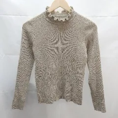 ◇ mystic ミスティック ハイネック 無地 ラメ スパンコール 長袖 ニット セーター サイズF ベージュ レディース E  【1302060036388】