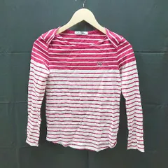 ◇ LACOSTE ラコステ ボーダー ライン ブランド刺繍 長袖 トレーナー トップス サイズ34 レッド レディース E  【1302060037989】