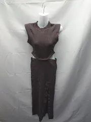 ◇ SPIRALGIRL クルーネック　切り返し　スリット ノースリーブ ひざ丈 ワンピース サイズF ブラウン系 レディース E  【1302060040637】