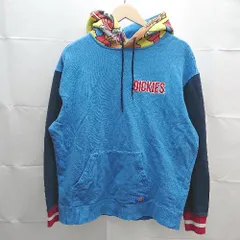 ◇ Dickies ディッキーズ 切り替えしデザイン フード ブランド刺繍 長袖 パーカー サイズM ブルー メンズ レディース E  【1302060039181】