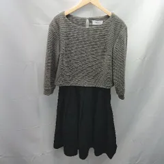 ◇ nano universe Broderie＆Co 切り返し　裏地　ボタン　プリーツ 長袖 ひざ丈 ワンピース サイズF グレー系 レディース E  【1302060041160】