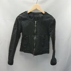 ◇ CROON A SONG ジップアップ　光沢感　クルーネック 長袖 レザージャケット サイズ38 ブラック系 レディース E  【1302060041122】
