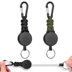 [SODOI] 2個セット リールキーホルダー カラビナ付き 多機能 超軽量 伸縮性リール式キーリール 紛失防止 吊り下げ名札 キャンプ ハイキング 釣りアウトドア用 (ブラック＋アーミーグリーン) 0