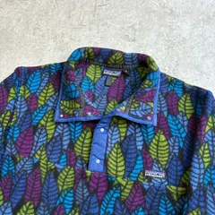 90s 1991年 USA製 patagonia lightwait Synchilla Snap T Pullover 【 navy leaf 】 パタゴニア ライトウェイト シンチラ スナップT プルオーバー フリース【 ネイビー リーフ総柄 】