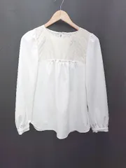 ◇ La Totalite  ラ トータリテ 切替 異素材 フェミニン 長袖 カットソー ホワイト アイボリー レディース P  【1302200004994】