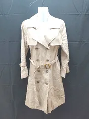 ◇ earth music&ecology シンプル 無地 ソリット 長袖 トレンチコート ジャケット Mサイズ ベージュ キャメル レディース E  【1303020012152】