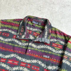 90s USA製 patagonia ”No snow” lightwait Synchilla Snap T Pullover 【 navy pattern 】 パタゴニア ” 雪無し ” ライトウェイト シンチラ スナップT フリース【 ネイビー 総柄 】
