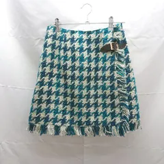 ◇ 31 Sons de mode　ﾄﾗﾝｱﾃﾝｿﾝﾄﾞｩﾓｰﾄﾞ ツイード 千鳥柄 ラップ 巻き ミニ 台形 スカート 36サイズ グリーン系 レディース E  【1303020020485】