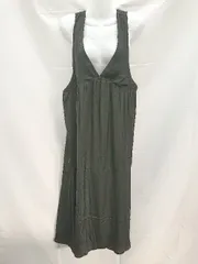 ◇ BONLECILL 無地 サテン Vネック ティアード ノースリーブ ロング フレア ワンピース Mサイズ ブラック レディース E  【1303020016655】